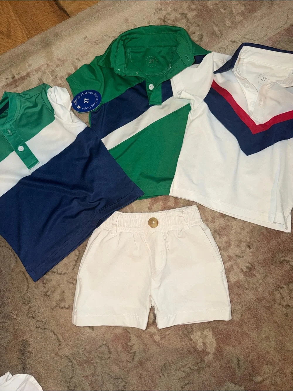 Courtside Kids 2T Lot - Green & White Polo Tops, Blue Blade top w/ White Shorts